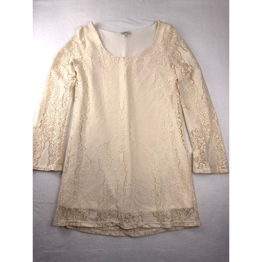 Vintage 90s Charlotte Russe Cream Floral Lace Long Sleeve Dress Ivory Large